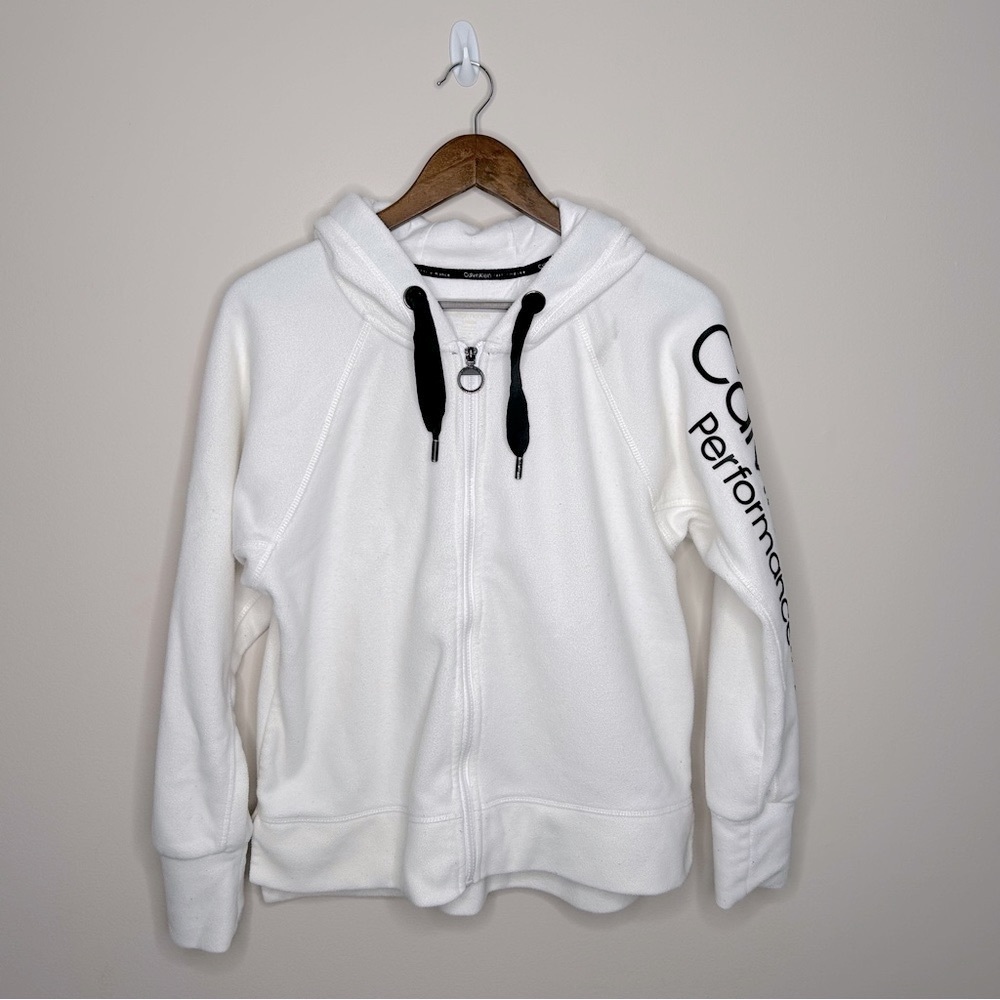 Calvin Klein Performance Full Zip Fleece Hoodie White Medium